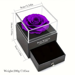 Purple Rose Gift Set with Heart Necklace & Earrings