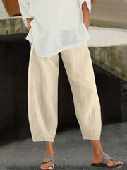  Solid Elastic Waist Cargo Pants