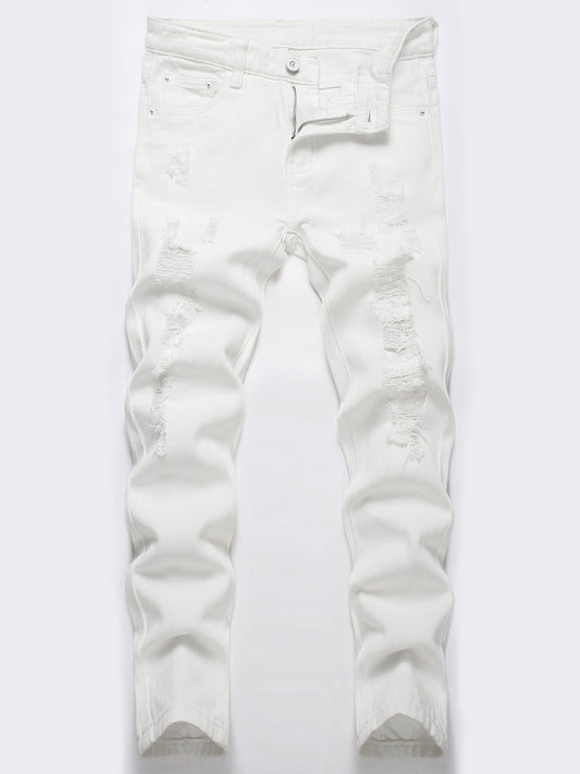 Boys Ripped Jeans Skinny Slim Fit Washed Denim Long Pants Kids Clothing