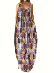  Colorblock Geometric Print Maxi Cami Dress