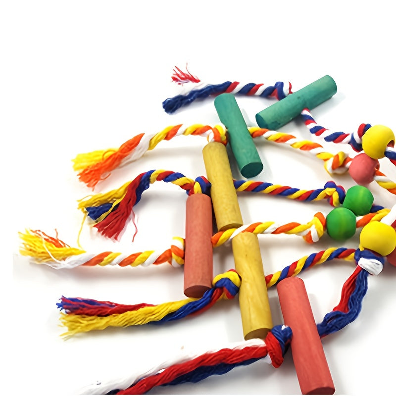 Colorful Parrot Toy with Beads and Wood Block