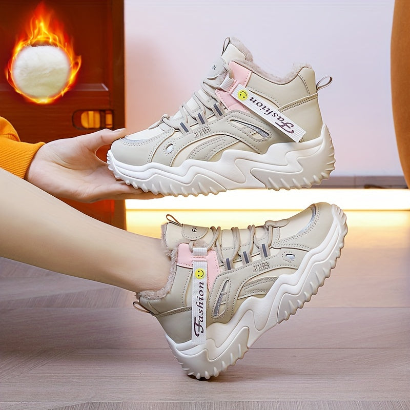 Women's Faux Fur Lined Chunky Sneakers Winter Running Shoes