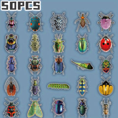 50pcs Insect Themed Transparent Stickers for Party & Home Decor