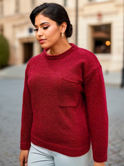  Casual Sweater Women's Plus Solid Long Sleeve Round Neck Jumper