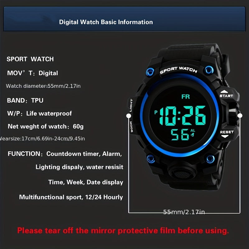Men's Outdoor Sports Digital Watch Multifunctional Glow
