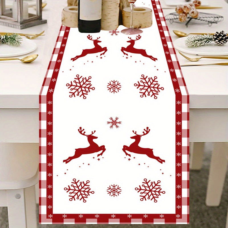 Christmas Table Runner Red Snowman Snowflake Stain Resistant Winter Holiday