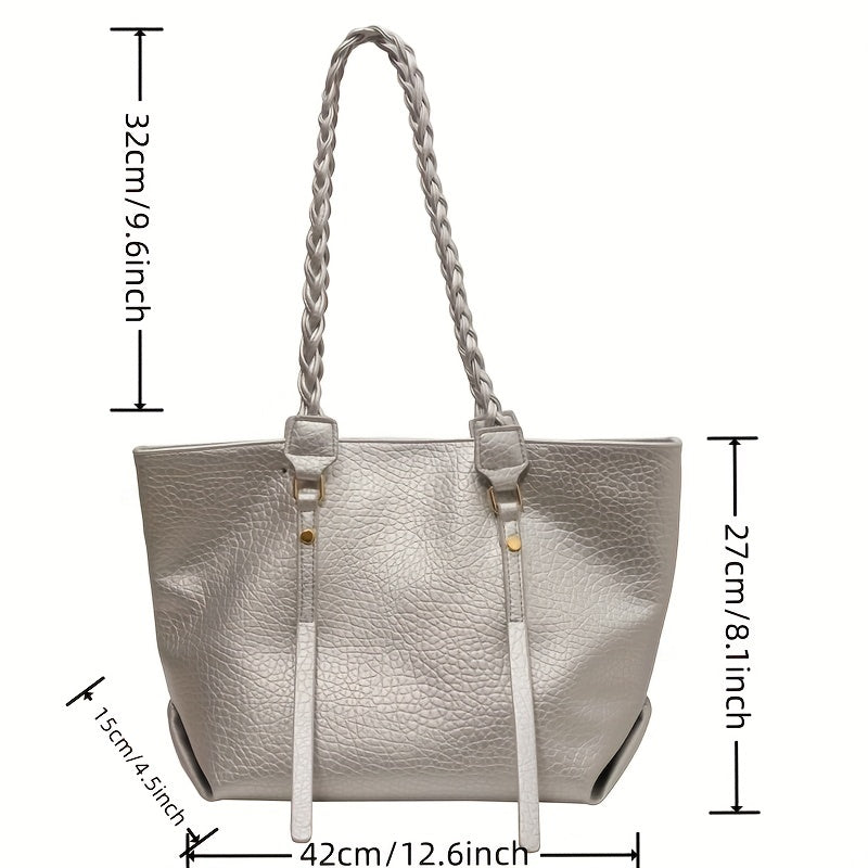 Minimalist Solid Tote Bag Large Capacity Shoulder Bag With Twisted Straps