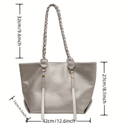 Minimalist Solid Tote Bag Large Capacity Shoulder Bag With Twisted Straps