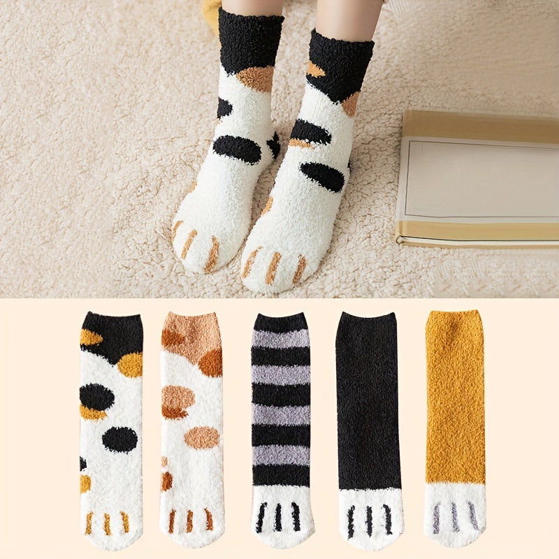 5 Pairs Cat Claw Fuzzy Socks Comfy Mid Tube Women's Stockings
