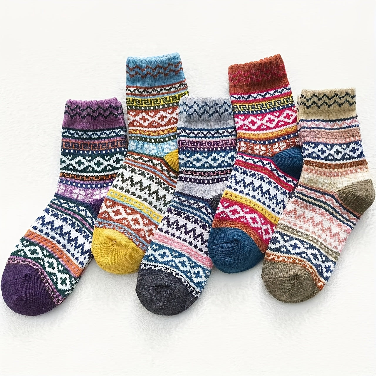 5 Pairs Geometric Pattern Colorblock Women's Stockings