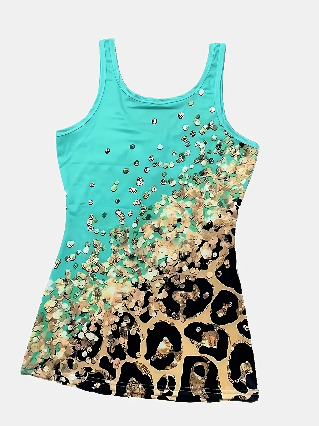 Leopard Print Tank Top Scoop Neck Sleeveless Slim Summer Women's Top