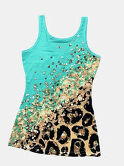 Leopard Print Tank Top Scoop Neck Sleeveless Slim Summer Women's Top