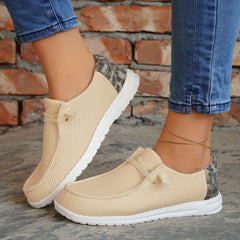 Leopard Print Lace-Up Flats Outdoor Low Top Shoes