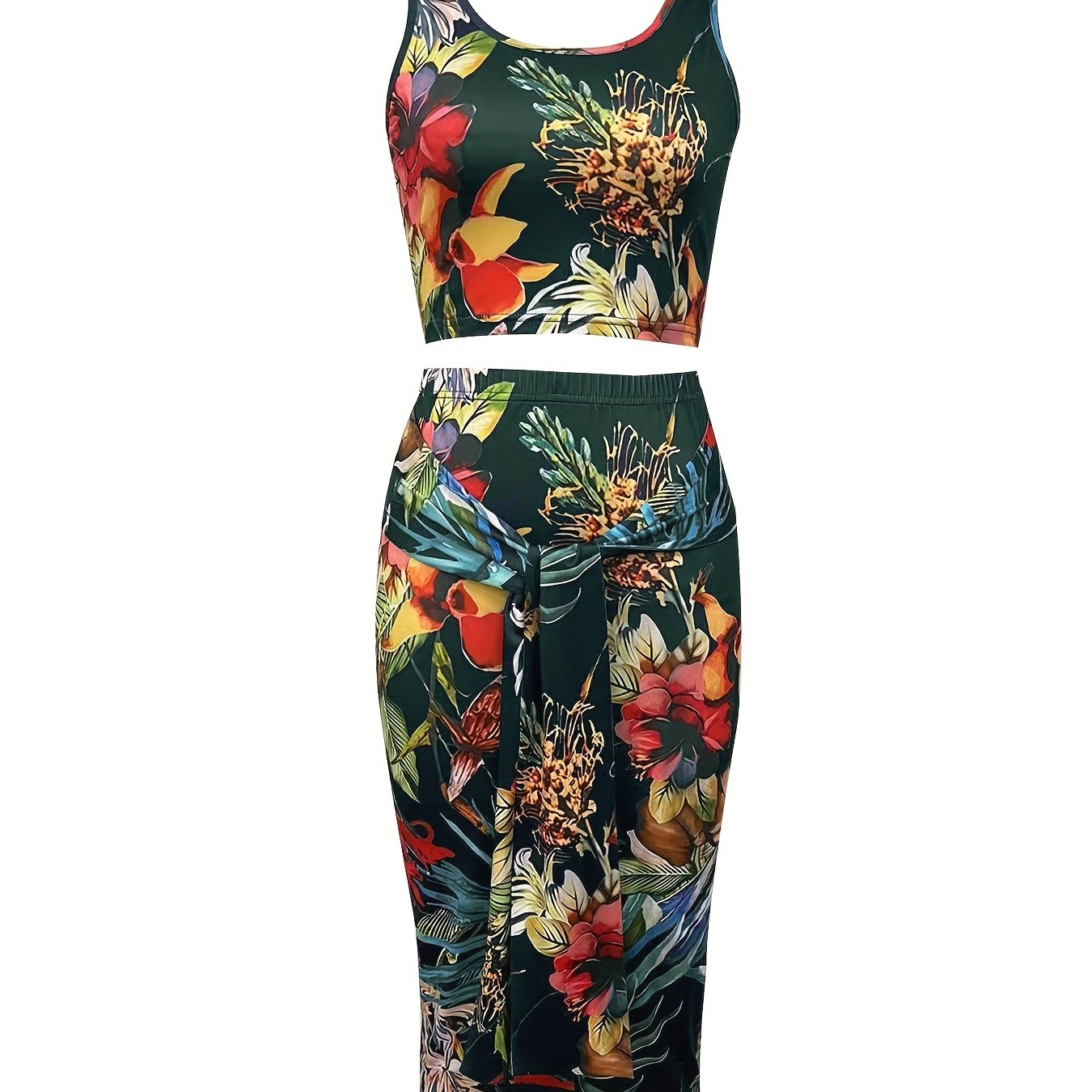Floral Print Skirt Set Crop Tank Top & Bodycon Skirt