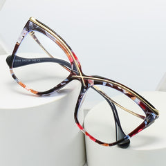 Oversized Cat Eye Floral Print Frame Retro Clear Lens Glasses
