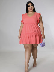  Women's Solid Butterfly Sleeve Smock Mini Dress