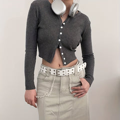 Punk Pentagram Eyelet Belt Double Pin Buckle Rivet Belt For Women