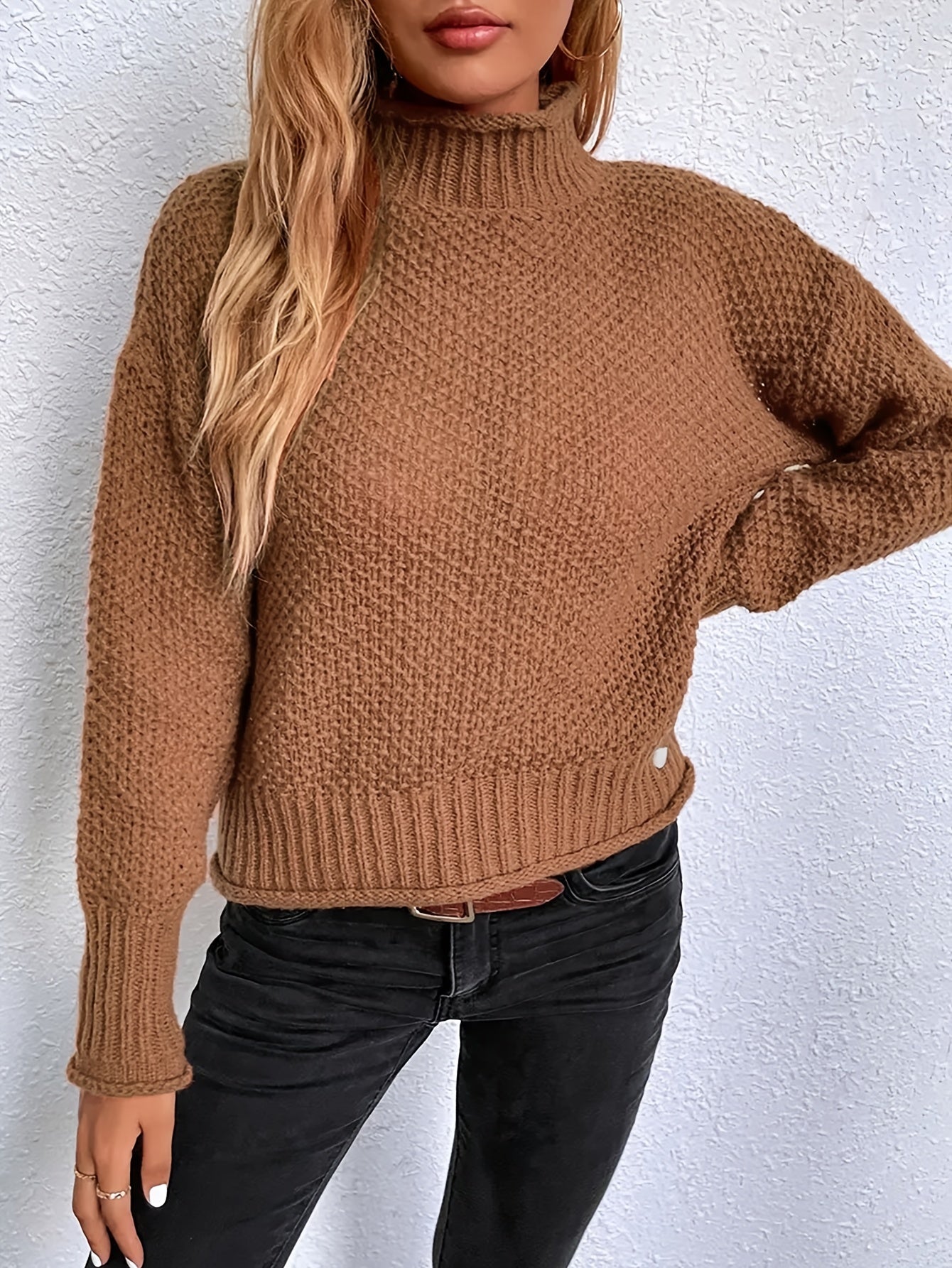 Solid High Neck Stretch Jumper