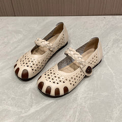 Women's Retro Hollow Out Flat Shoes Round Toe Hook & Loop Casual Non Slip Flats