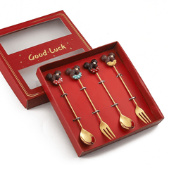 4pcs Stainless Steel Dessert Cutlery Set 2 Forks 2 Spoons Coffee Spoon