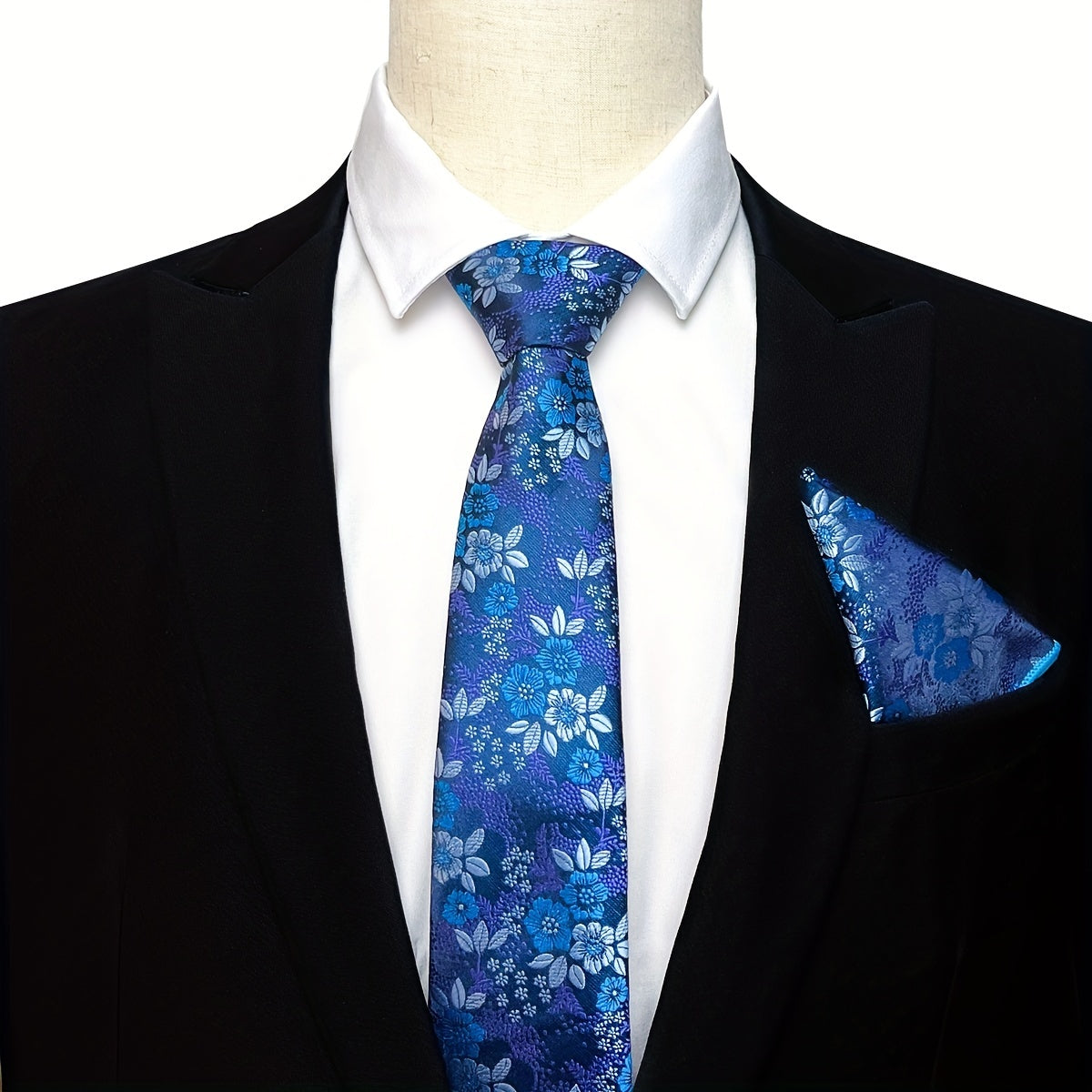 Men's Flower Print Tie & Pocket Towel Set Business Wedding Daily Accessories