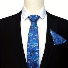 Men's Flower Print Tie & Pocket Towel Set Business Wedding Daily Accessories