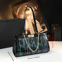 Stylish Soft Leather Chain Bag Crocodile Pattern Zip Closure Polyester Lining