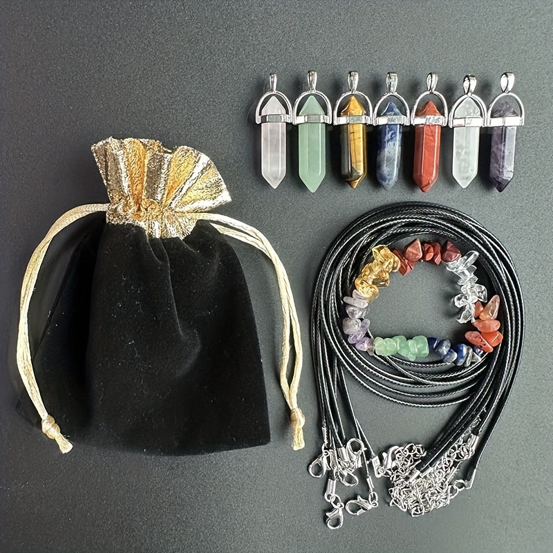 Girl's Hexagon Pendant Necklace Chakra Stone Bracelet Set