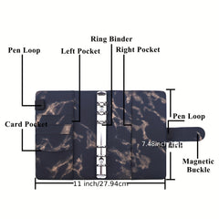 6-Ring Stylish Binder Planner Magnetic Buckle Closure PU Leather Women
