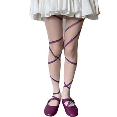 Patterned High Waist Pantyhose Semi Sheer Stockings