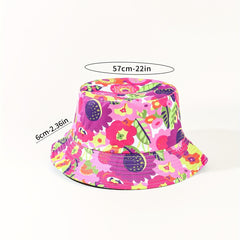 Cartoon Flower Print Reversible Bucket Hat Breathable Fisherman Cap