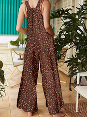 Floral Print Dual Pocket Overall Jumpsuit