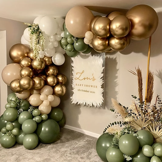 121pcs Avocado Green Wedding Party Backdrop Baby Shower DIY Cream Peach Decor