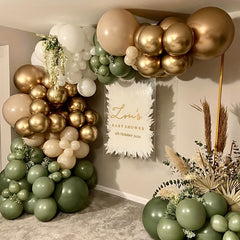 121pcs Avocado Green Wedding Party Backdrop Baby Shower DIY Cream Peach Decor