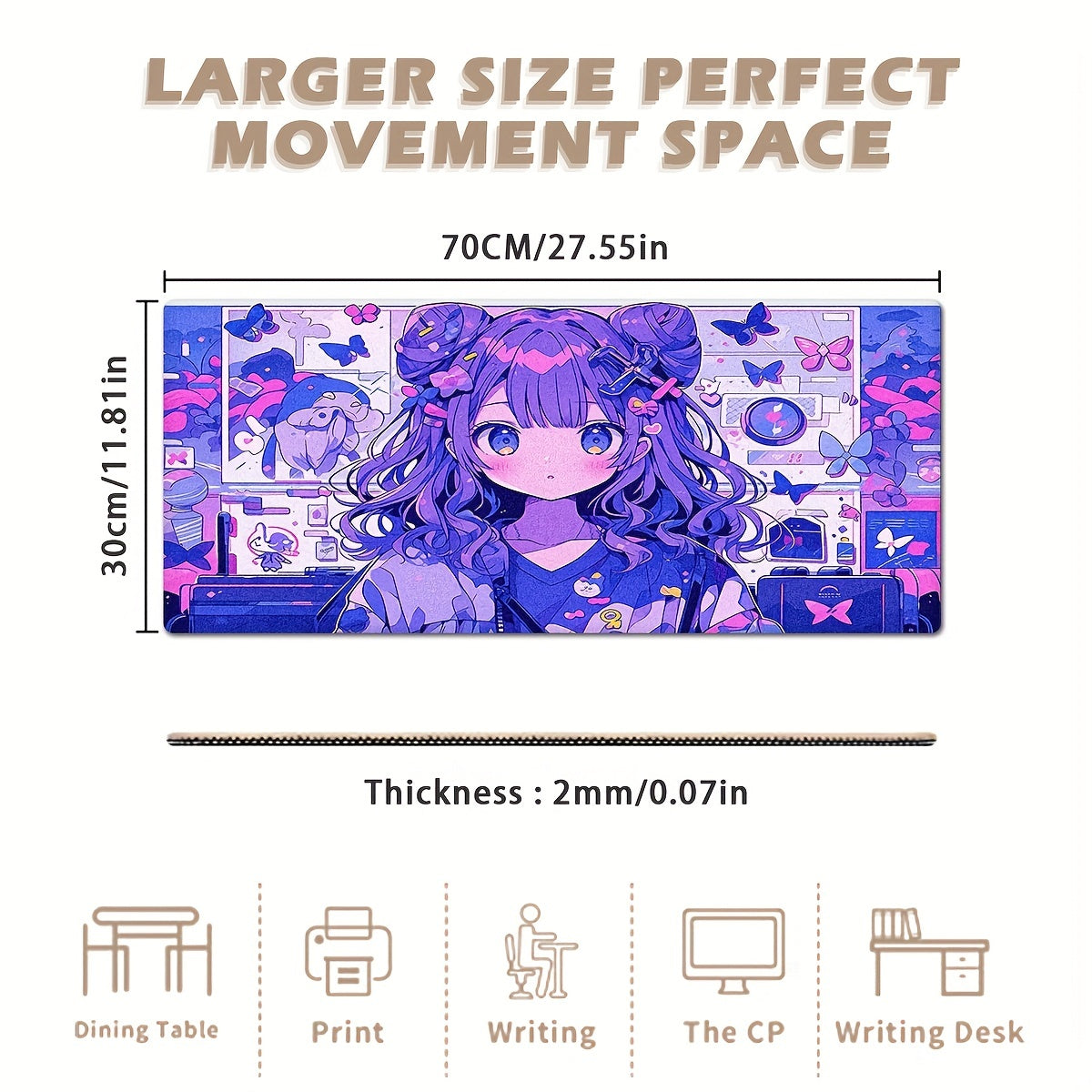 Refreshing Style Rectangular Mouse Pad Animation Purple Girl