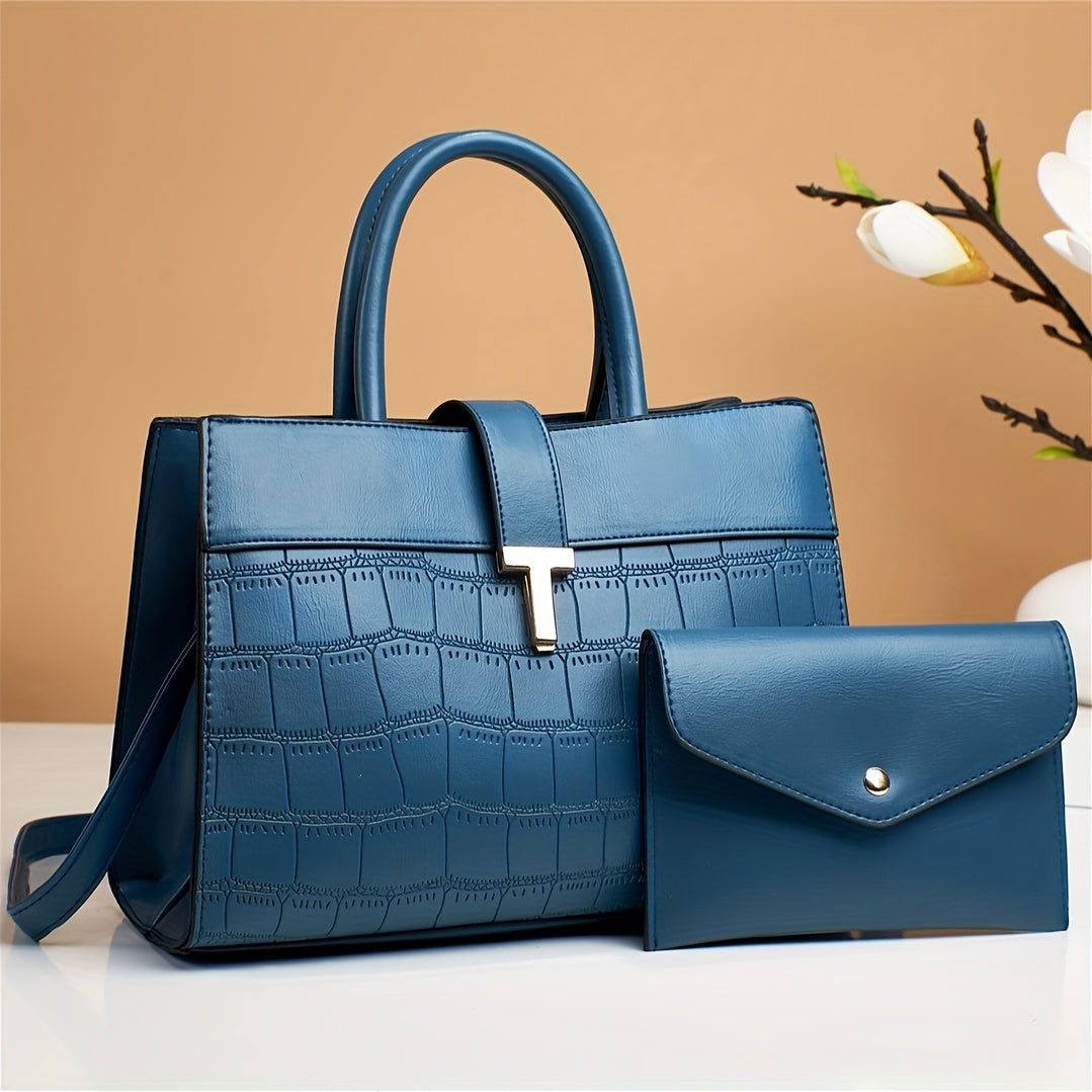 Crocodile Print Top Handle Tote Bag for Women