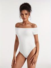 Off Shoulder Solid Bodysuit - Summer Casual Women's Clothing