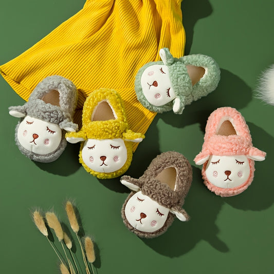 Boys Cartoon Slip On Furry House Shoes - Non Slip Soft Bottom Walking Shoes