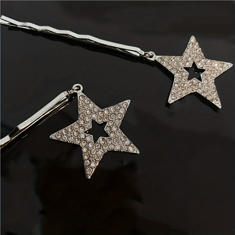 Y2K Hair Pin With Star Tassel Rhinestone Star Decor Hair Pin Alloy Hair Clip
