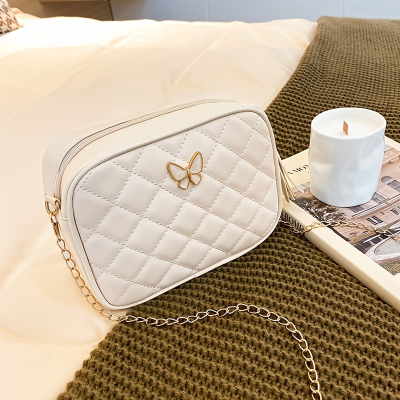 Argyle Quilted Crossbody Bag with Butterfly & Tassel