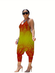 Printed Harem Jumpsuit Spaghetti Neck Baggy Jumpsuit