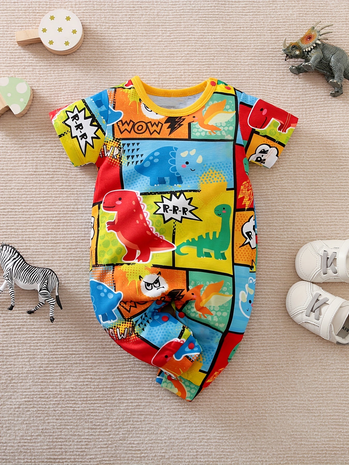 Baby Boys Dinosaur Print Short Sleeve Jumpsuit