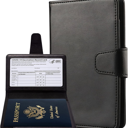 Leather Passport & Vaccine Card Holder Combo - Wallet Cover