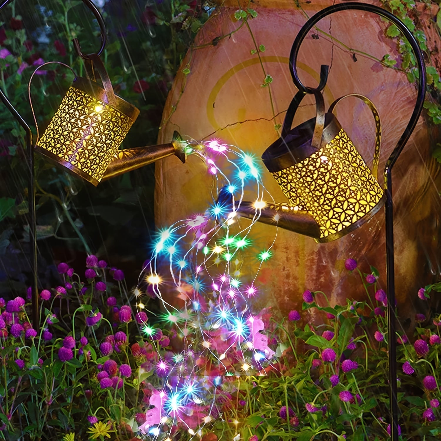 Solar Watering Can Lights String Hanging Solar Waterfall Lights Waterproof