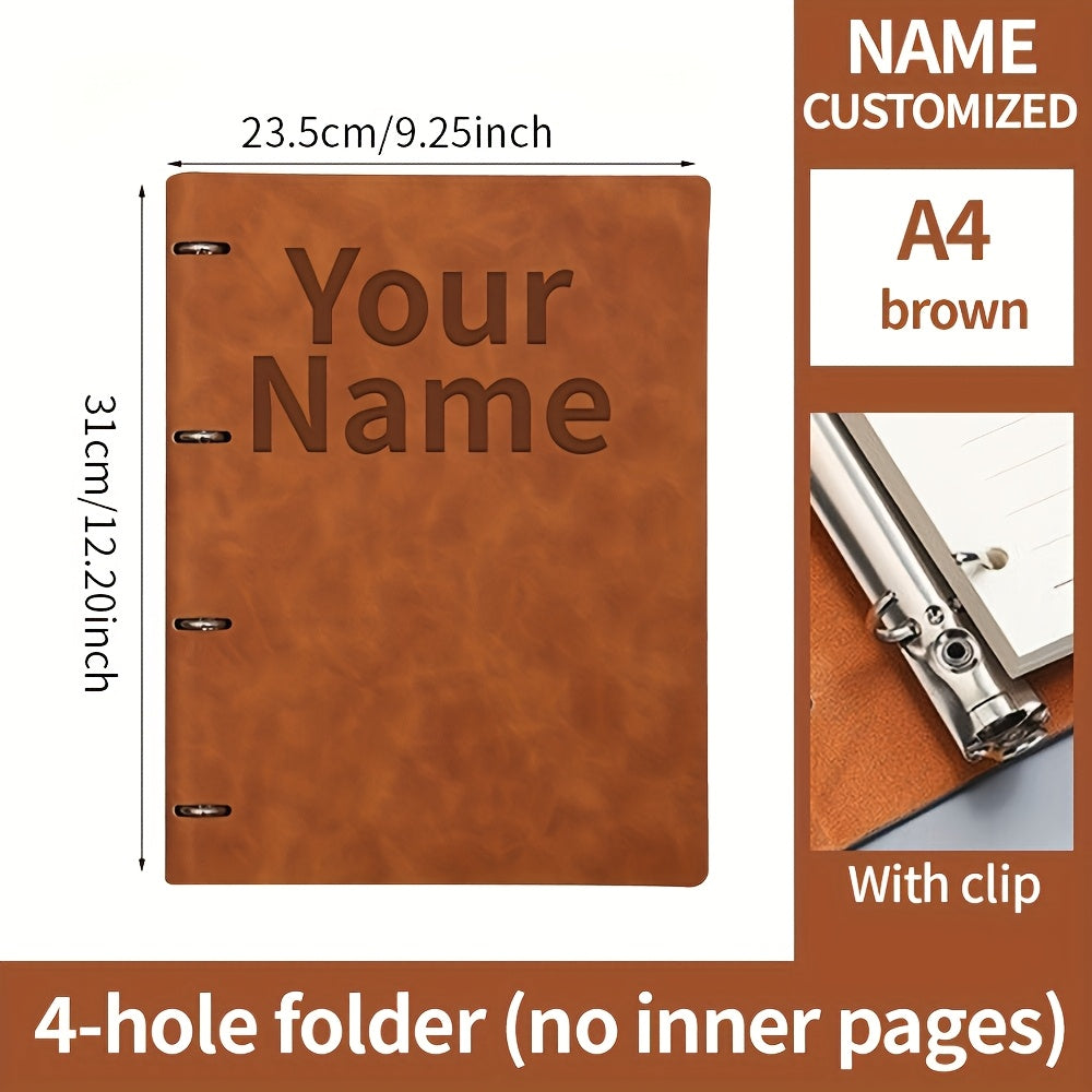 Personalized A4 Faux Leather Folder - Custom Name Option