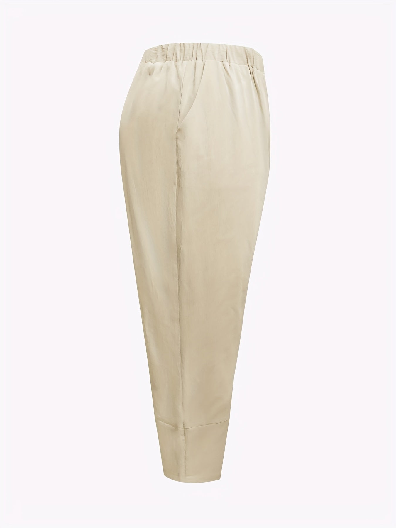  Solid Elastic Waist Cargo Pants