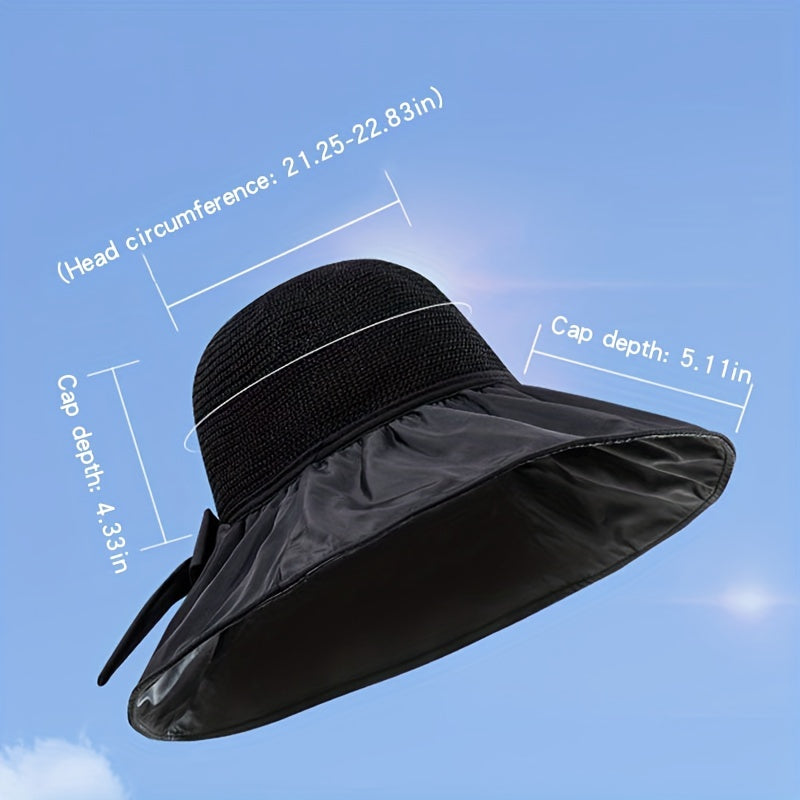 Straw Sun Hat Summer Solid Bowknot Beach Hat Women Breathable Sports Sun Hats