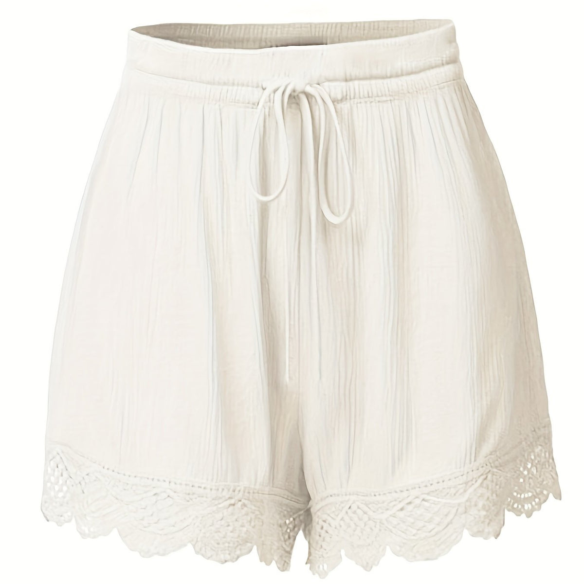  Casual Shorts Women's Plus Solid Elastic Drawstring Contrast Lace Trim