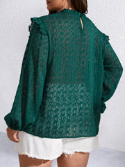  Floral Embroidery Mesh Layered Lantern Sleeve Top
