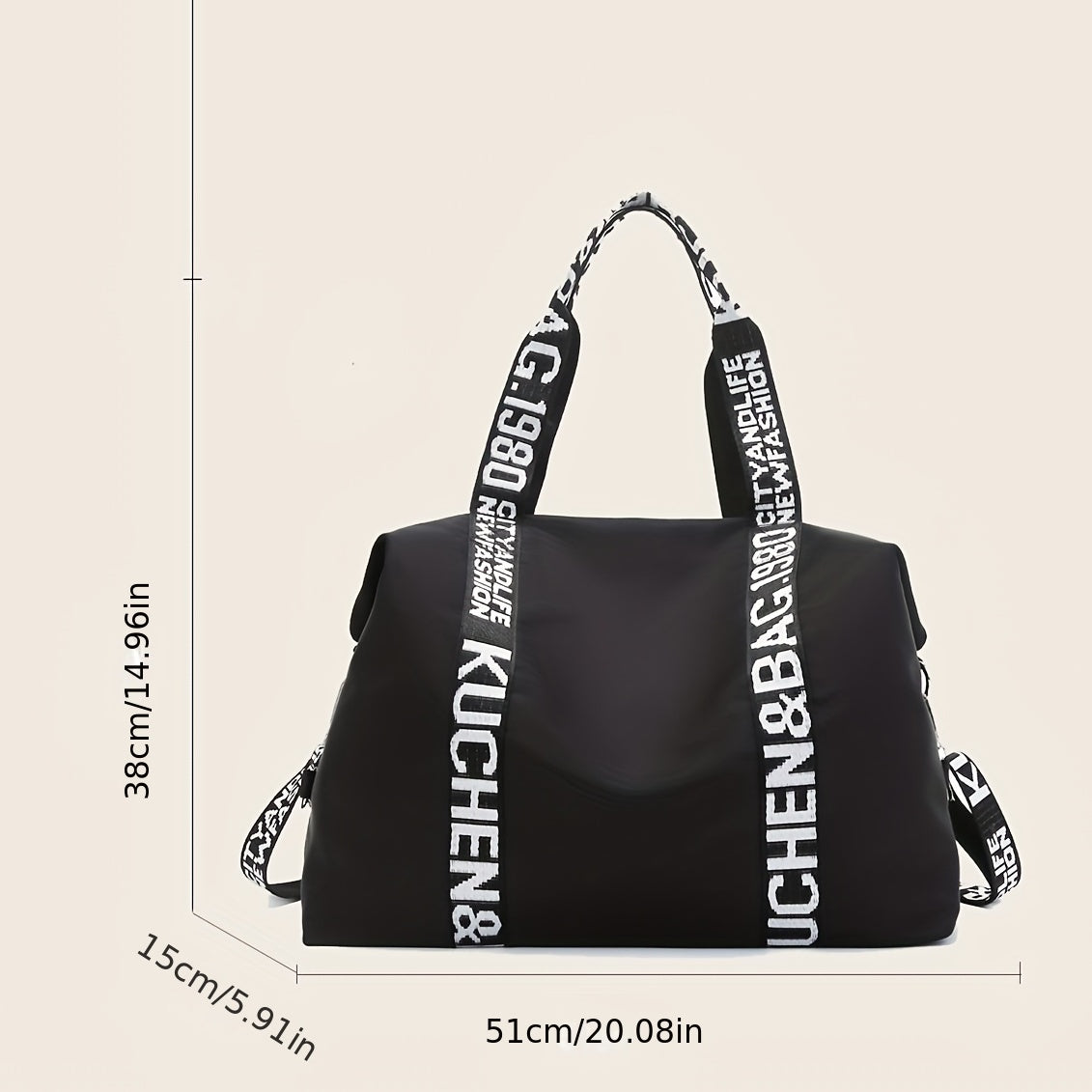 Large Capacity Letter Print Nylon Waterproof Shoulder Bag Travel Duffel